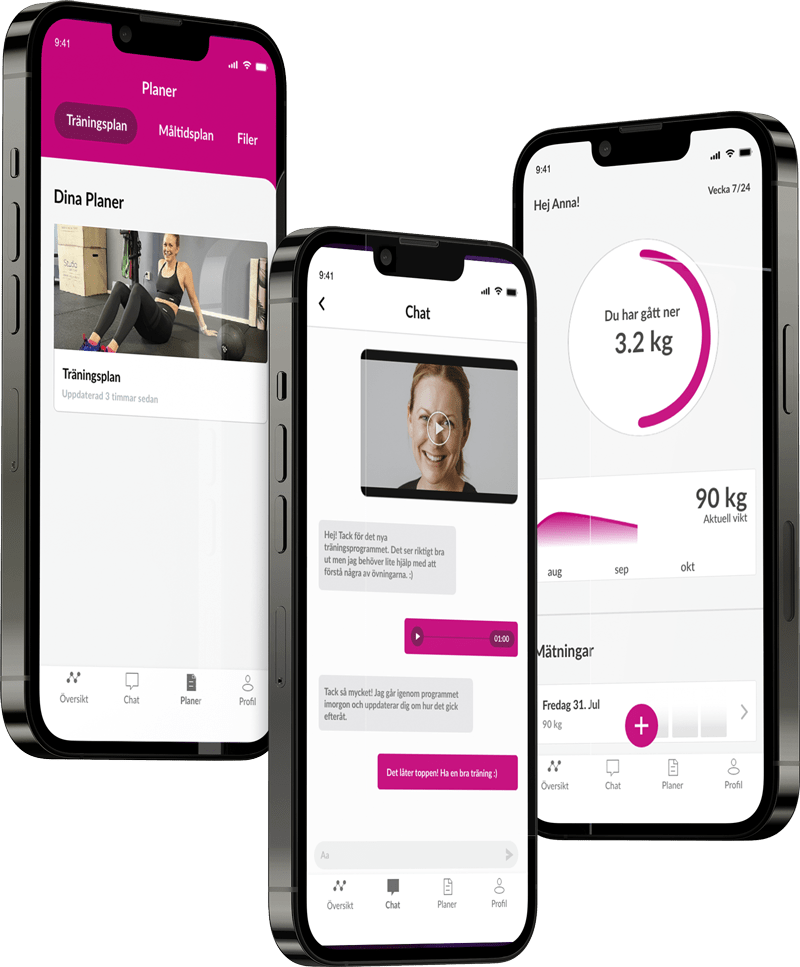En mockup av coaching-appen som visar funktionerna.